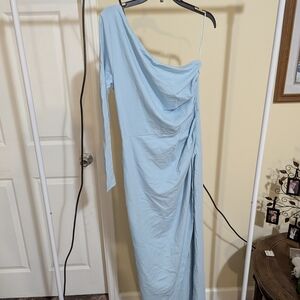 Asymmetric One-Shoulder Light Blue Maxi Dress